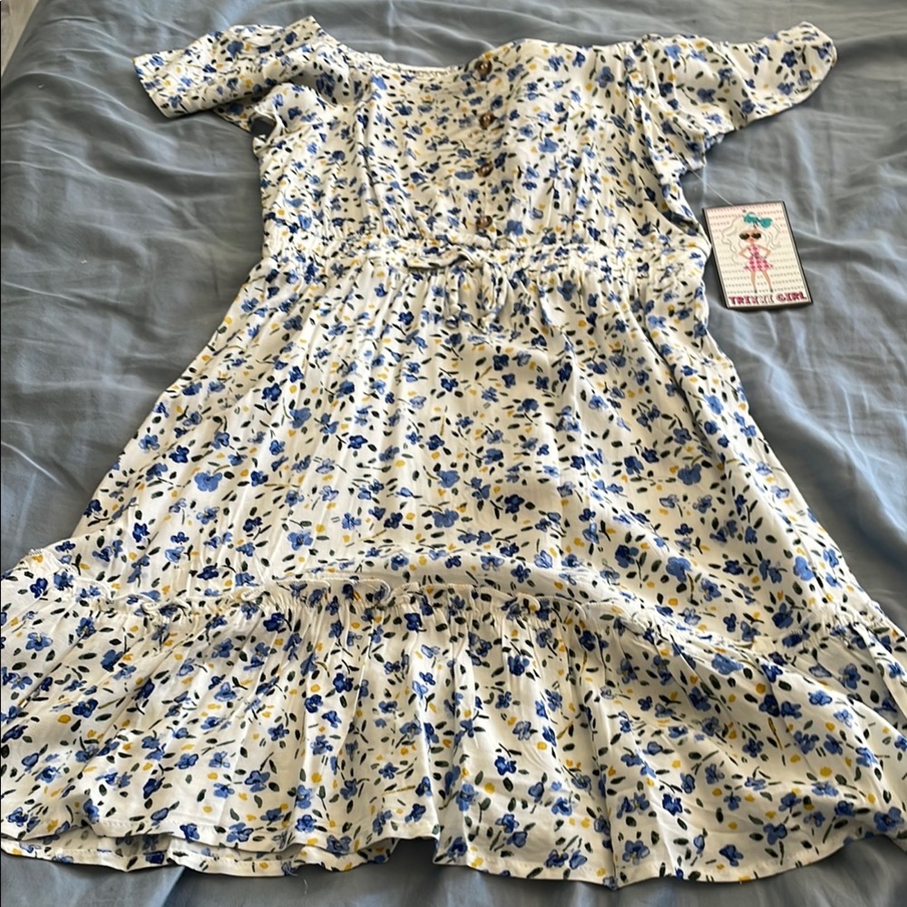 Floral Kids Dress in Blue and Yellow